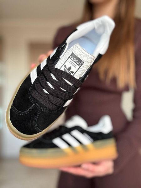 Женские кроссовки Adidas Gazelle на платформе замшевые чёрные Адидас Газели Arm-Gaz_0284 фото