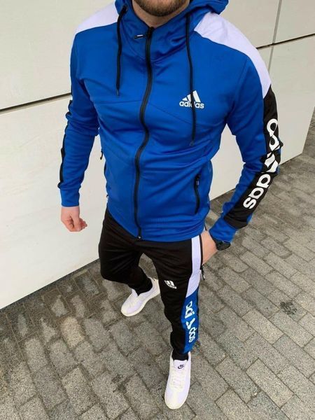 Чоловічий спортивний костюм Adidas чорний з білим Комплект Адідас Кофта на змійці Штани Seas-4 фото