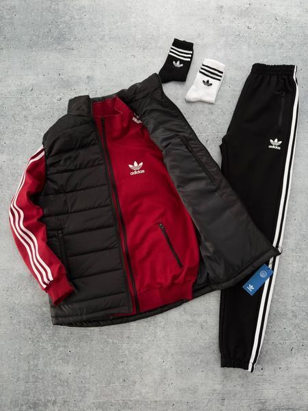 Мужской костюм Adidas 3в1 красный Комплект Адидас Кофта на змейке Штаны Жилетка Хар-78 фото