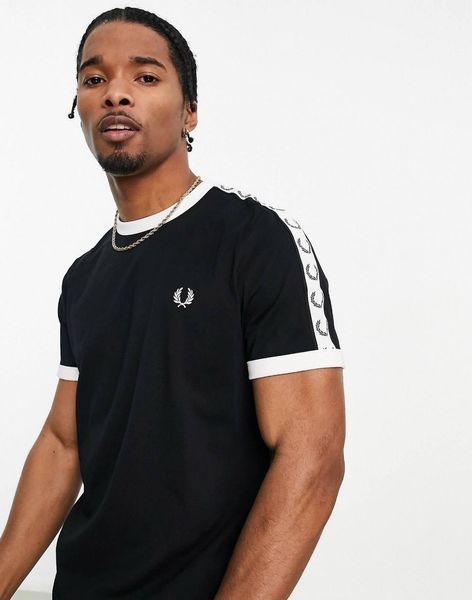 Чоловіча&nbsp;футболка Fred Perry біла з лампасами Фред Перрі Хар-609 фото