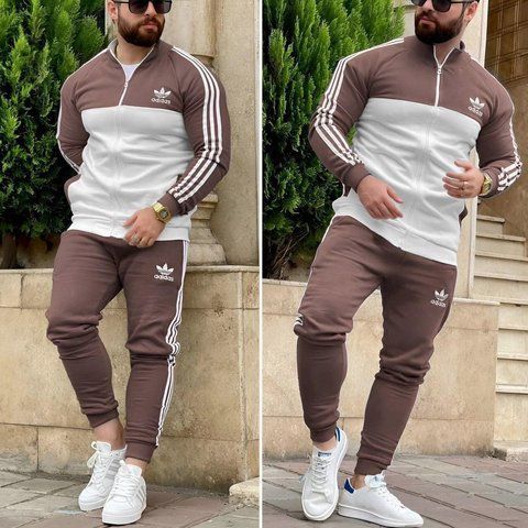 Чоловічий спортивний костюм Adidas коричневий Комплект Адідас Кофта на змійці Штани Seas-24 1 фото