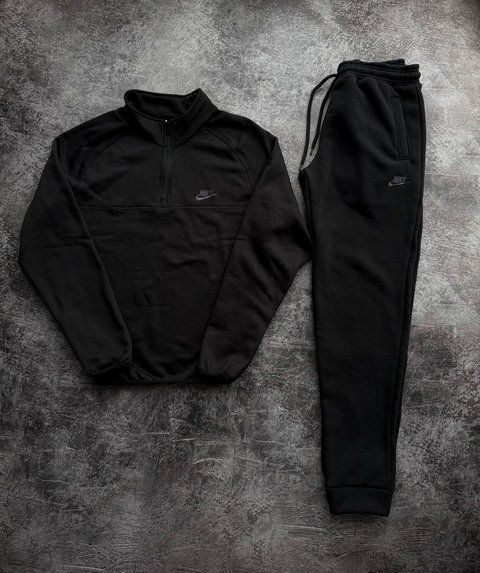 Мужской зимний спортивный костюм Nike черный Комплект Найк на флисе без капюшона Pav-31 фото