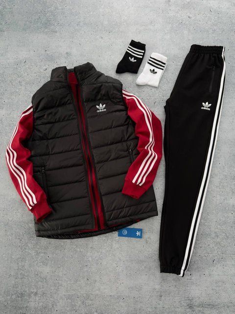 Мужской костюм Adidas 3в1 красный Комплект Адидас Кофта на змейке Штаны Жилетка Хар-78 фото