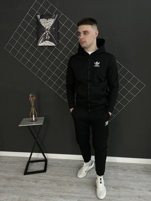 Мужской спортивный костюм Adidas на молнии черный Комплект Адидас Худи Штаны Rap-RD121/RD126 фото