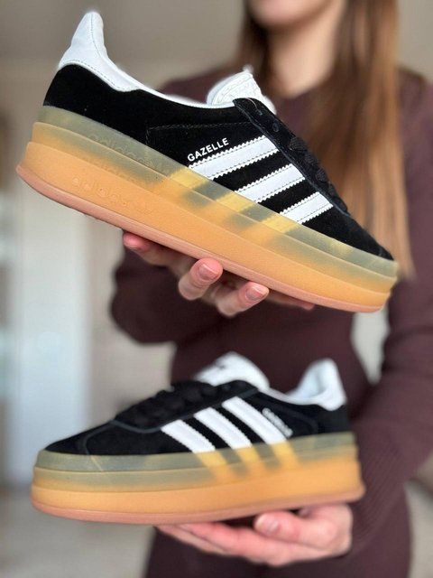 Женские кроссовки Adidas Gazelle на платформе замшевые чёрные Адидас Газели Arm-Gaz_0284 фото