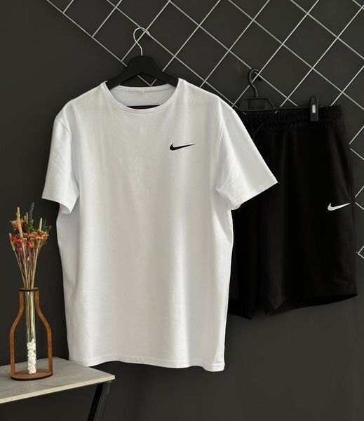 Чоловічий літній костюм 3в1 Nike Футболка Шорти Панамка білий комплект Найк Rap-RD172/RD206/ПАНАМА фото