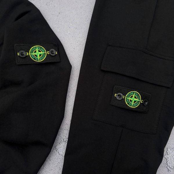 Чоловічий спортивний костюм Stone Island з капюшоном на блискавці чорний Комплект Стон Айленд Толстовка Штани Кепка Хар-531 фото