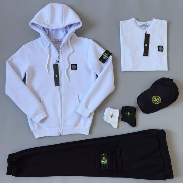Мужской зимний спортивный костюм Stone Island 4в1 черный Комплект Стон Айленд Футболка Кепка Хар-285 фото