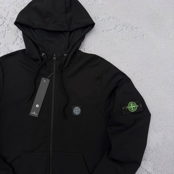 Чоловічий спортивний костюм Stone Island з капюшоном на блискавці чорний Комплект Стон Айленд Толстовка Штани Кепка Хар-531 фото