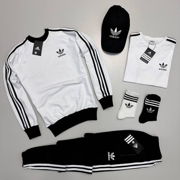 Мужской костюм Adidas 4в1 без капюшона красный Набор Адидас Свитшот Штаны Футболка Кепка Хар-150 фото