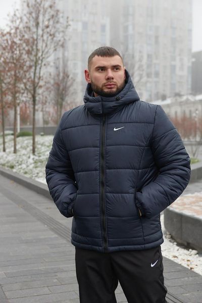 Мужская зимняя куртка Nike синяя Пуховик Найк с капюшоном Intr-1590495450 фото