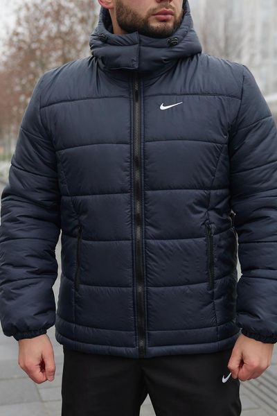 Мужская зимняя куртка Nike синяя Пуховик Найк с капюшоном Intr-1590495450 фото