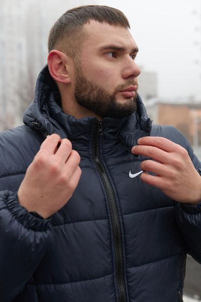 Мужская зимняя куртка Nike синяя Пуховик Найк с капюшоном Intr-1590495450 фото