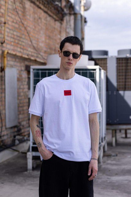 Чоловіча футболка Hugo Boss біла бавовняна Теніска Х'юго Бос Хар-2 (коп3) фото