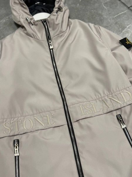 Мужская ветровка Stone Island с патчем молочная Куртка Стон Айленд из плащевки Моло-SN103 фото