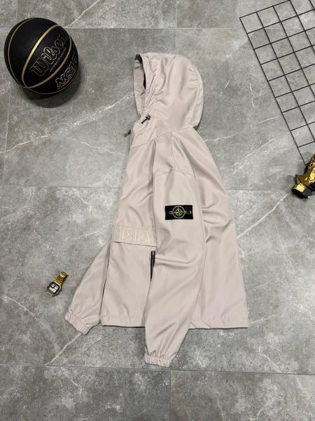 Мужская ветровка Stone Island с патчем молочная Куртка Стон Айленд из плащевки Моло-SN103 фото