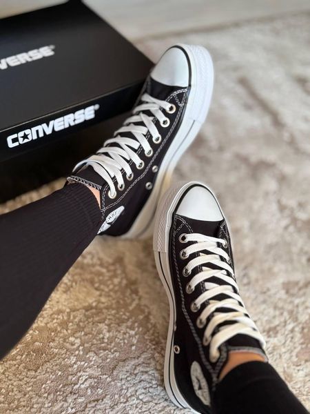 Жіночі кеди Converse All Star високі чорні на платформі Кросівки Конверси текстиль Arm-KN2 фото