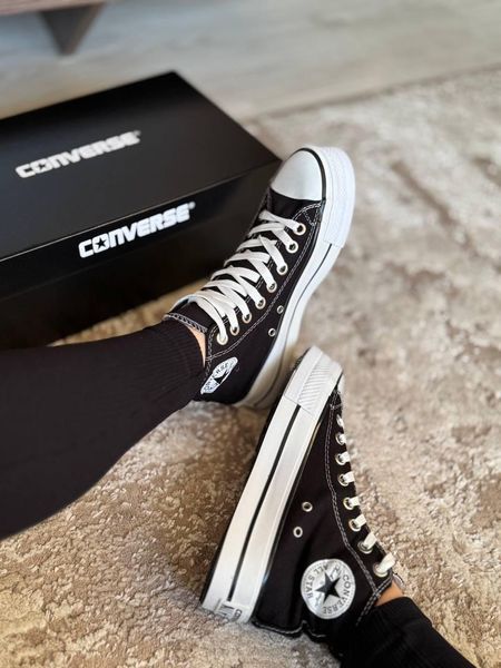 Жіночі кеди Converse All Star високі чорні на платформі Кросівки Конверси текстиль Arm-KN2 фото
