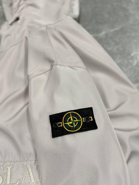 Мужская ветровка Stone Island с патчем молочная Куртка Стон Айленд из плащевки Моло-SN103 фото