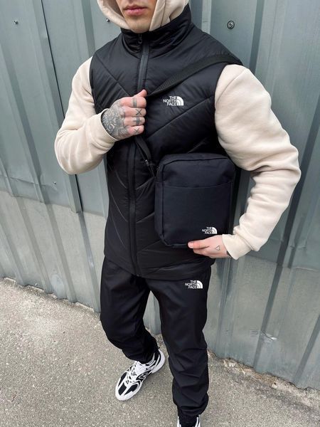Мужской спортивный костюм The North Face из плащевки черный Комплект ТНФ Жилетка Штаны Барсетка Intr-1620136666 фото