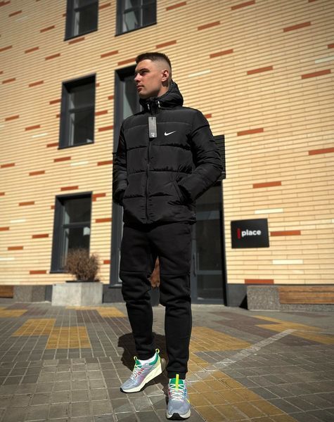 Мужская зимняя куртка Nike черны с капюшоном Пуховик Найк Костюм Rap-RD266/RD015/RD277 фото