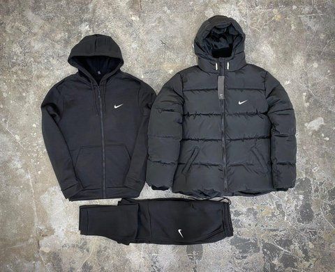 Чоловічі зимові куртки Nike чорні з капюшоном Пуховик Найк Костюм Rap-RD266/RD015/RD277 фото