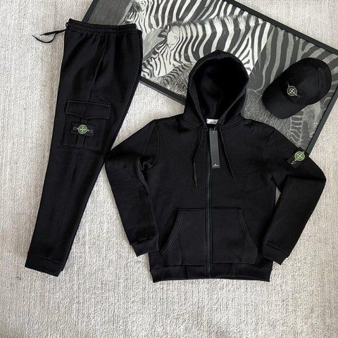 Мужской зимний спортивный костюм Stone Island черный Комплект Стон Айленд с капюшоном Хар-162 фото