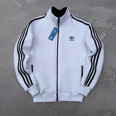 Мужская зимняя кофта Adidas без капюшона белая Олимпийка Адидас на молнии Хар-512 фото