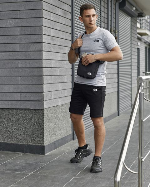 Чоловічий літній костюм The North Face Футболка Шорти Барсетка сірий із чорним комплектом ТНФ Intr-8619657554 фото