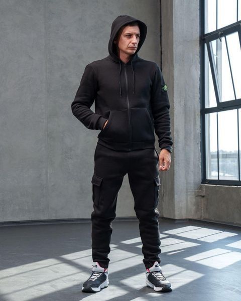 Мужской зимний спортивный костюм Stone Island черный Комплект Стон Айленд с капюшоном Хар-162 фото