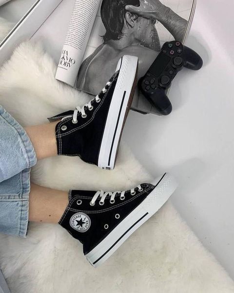 Жіночі кеди Converse All Star високі чорні на платформі Кросівки Конверси текстиль Arm-KN2 фото