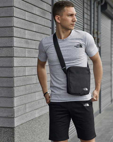 Мужской летний костюм The North Face Футболка Шорты Барсетка серый с черным комплект ТНФ Intr-8619657554 фото