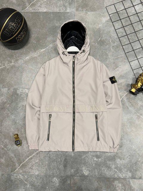Мужская ветровка Stone Island с патчем молочная Куртка Стон Айленд из плащевки Моло-SN103 фото