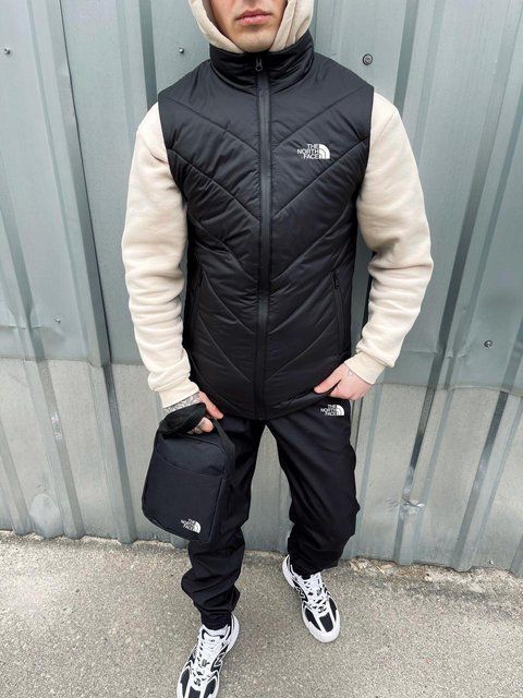 Мужской спортивный костюм The North Face из плащевки черный Комплект ТНФ Жилетка Штаны Барсетка Intr-1620136666 фото