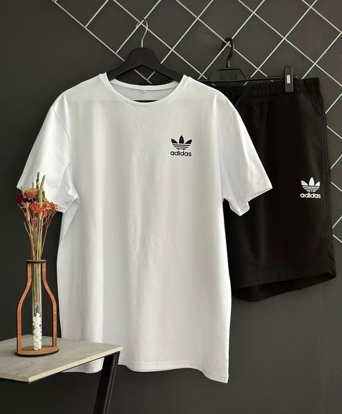 Чоловічий літній костюм 3в1 Adidas Футболка Шорти Панамка комплект Адідас білий із чорним Rap-RD181/RD212/ПАНАМА фото