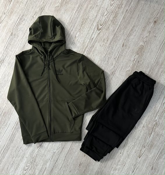 Мужской спортивный костюм Adidas на молнии черный с хаки Комплект Адидас Худи Штаны Rap-RD123/RD127 фото