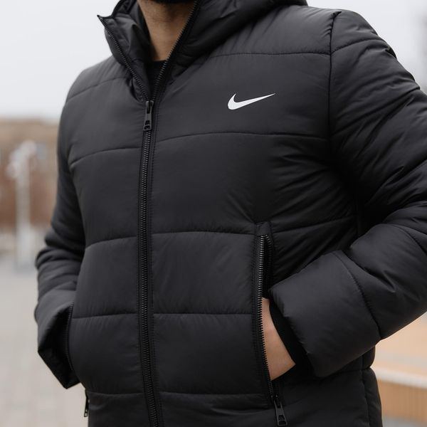 Мужская зимняя парка Nike черная Куртка Найк удлиненная с капюшоном Intr-1785438271 фото