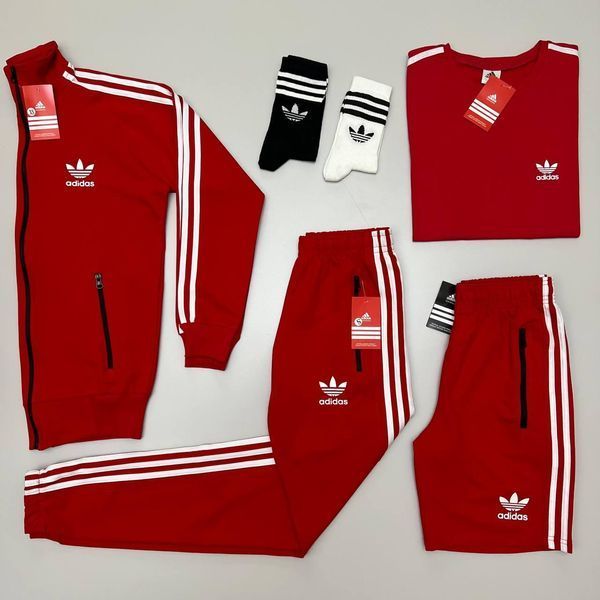 Чоловічий набір Adidas 5в1 чорний з червоним Набор Адідас Олімпійка Штани Шорти Футболка Хар-47 фото