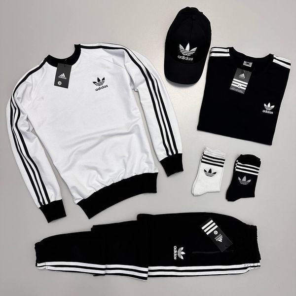Чоловічий костюм Adidas 4в1 без капюшона червоний Комплект Адідас Світшот Штани Футболка Кепка Хар-150 фото