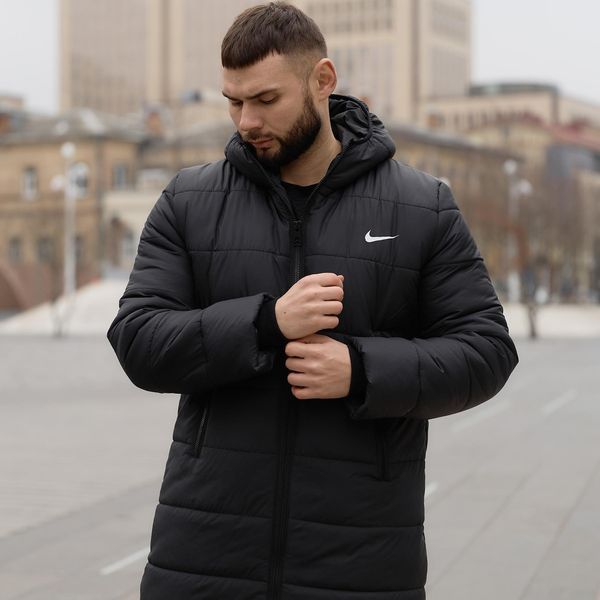 Мужская зимняя парка Nike черная Куртка Найк удлиненная с капюшоном Intr-1785438271 фото