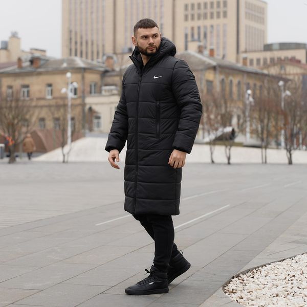 Мужская зимняя парка Nike черная Куртка Найк удлиненная с капюшоном Intr-1785438271 фото