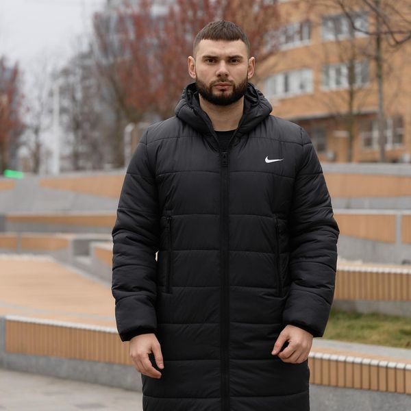 Мужская зимняя парка Nike черная Куртка Найк удлиненная с капюшоном Intr-1785438271 фото