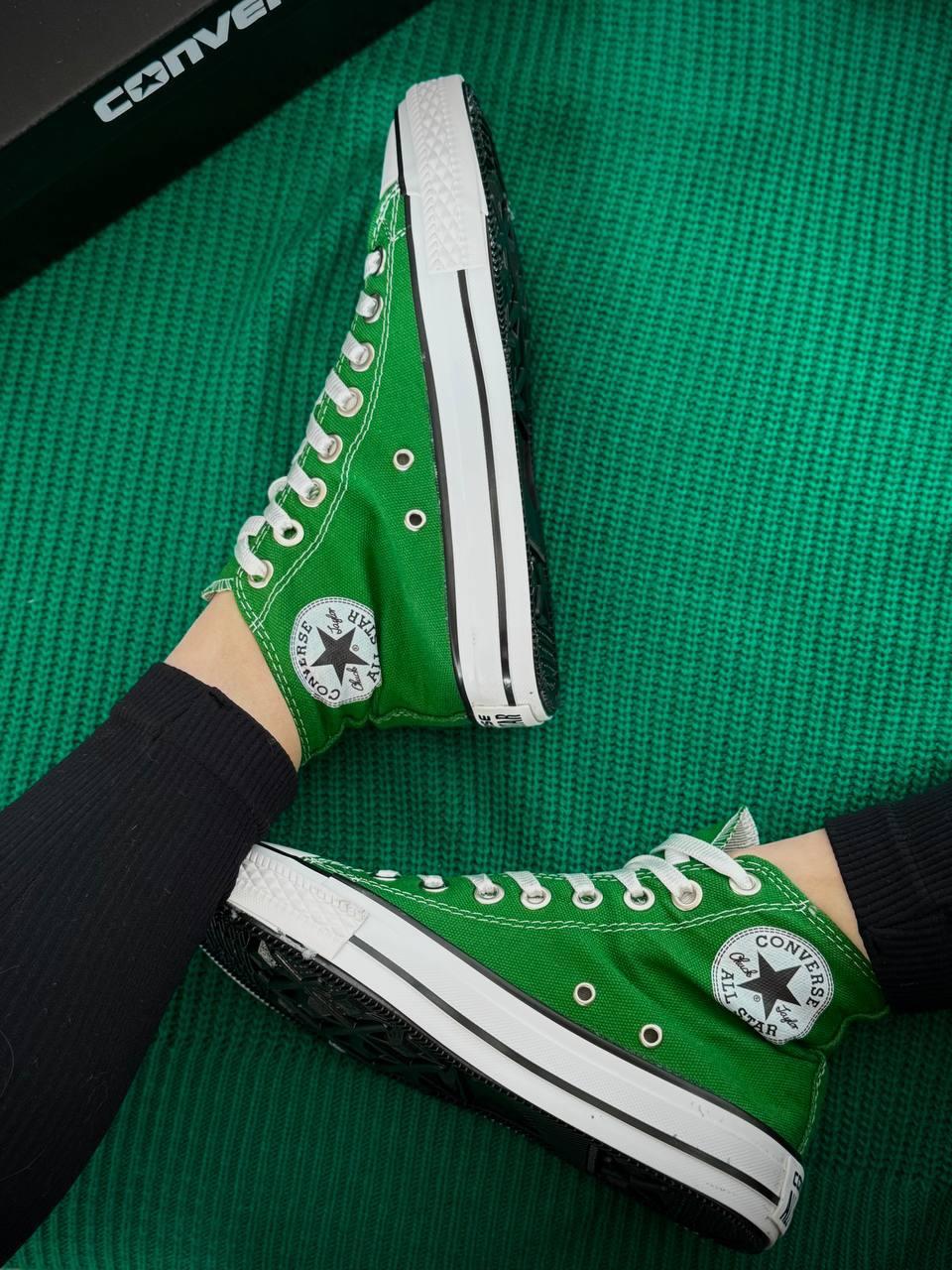 Жіночі кеди Converse All Star високі зелені текстиль Кросівки Конверси