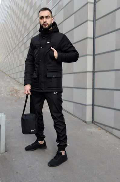Мужская зимняя парка Nike черная с капюшоном Куртка Найк удлиненная Intr-1596786032 фото