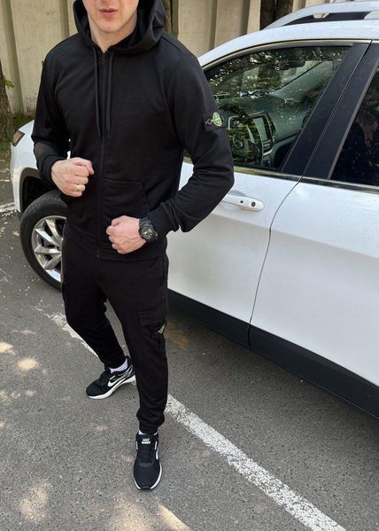Чоловічий спортивний костюм Stone Island з капюшоном чорний Комплект Стон Айленд Толстовка Штани Хар-500 фото