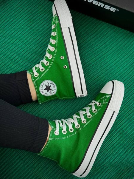 Женские кеды Converse All Star высокие зеленые текстиль Кроссовки Конверсы Arm-Gr_004 фото