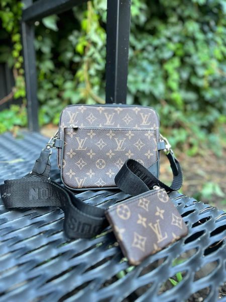 Чоловіча сумка крос-боді Louis Vuitton 3в1 з ключницею коричнева Сумка через плече Луї Віттон Cap-154 фото