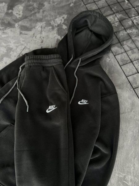 Мужской зимний спортивный костюм Nike серый Комплект Найк плюшевый Худи Штаны Моло-89-03 фото