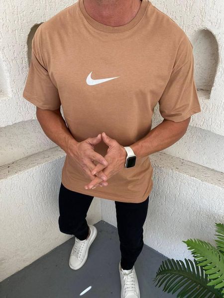 Чоловіча оверсайз футболка Nike Off-White коричнева з зеленим Теніска Найк Офф-Вайт Моло-4056 фото