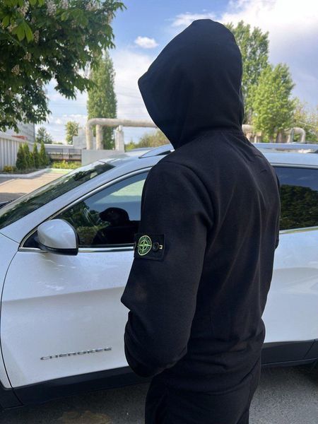Чоловічий спортивний костюм Stone Island з капюшоном чорний Комплект Стон Айленд Толстовка Штани Хар-500 фото
